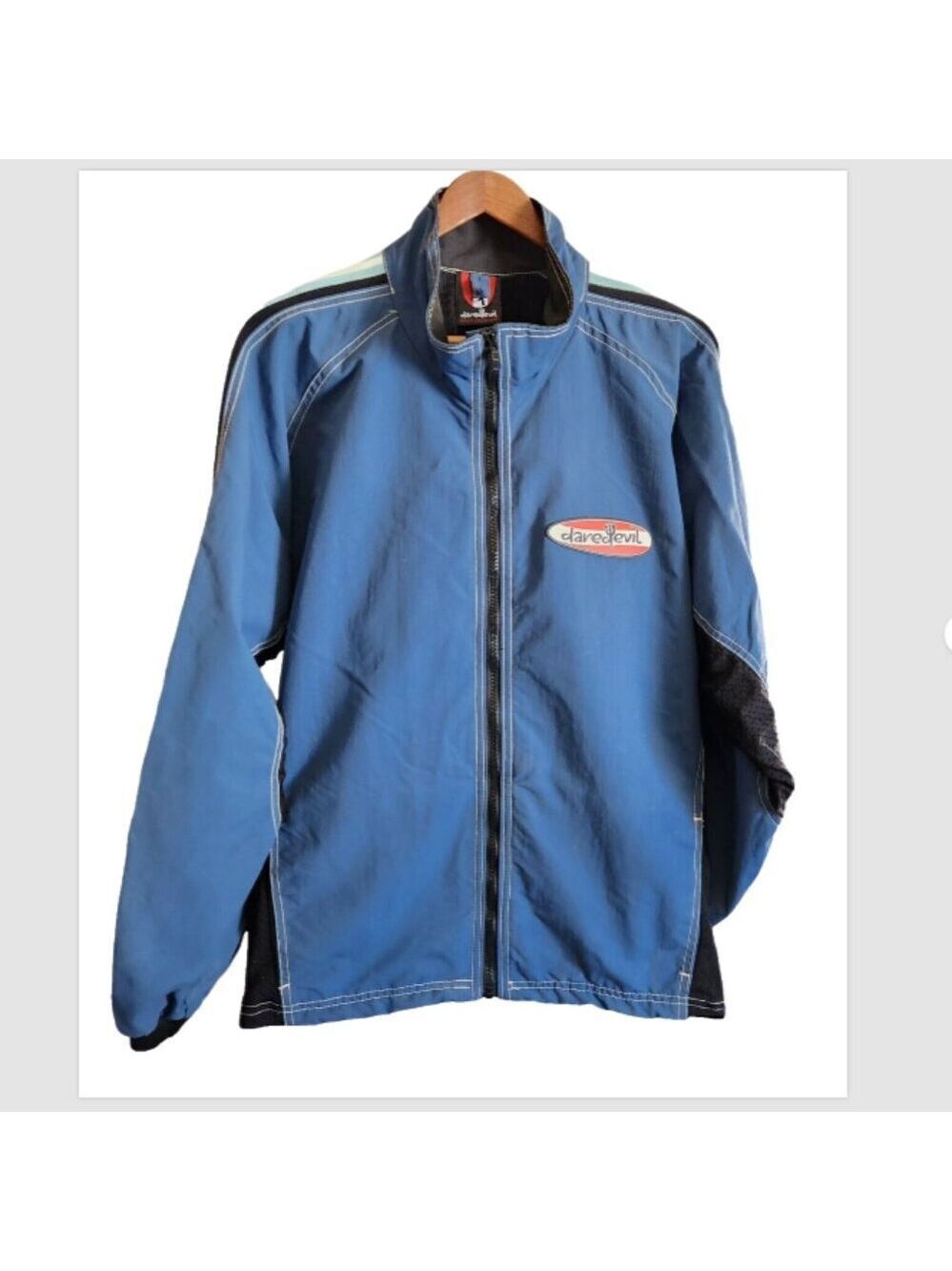 Daredevil Cycling Jacket Mens L Full Zip Blue Mesh Vented Rear Pocket Jersey